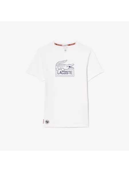 Lacoste T-Shirt Roland Garros O Kroju Regular Fit Z Nadrukiem Przy Dekolcie biały