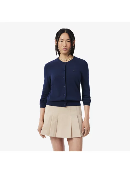 Lacoste Kardigan Z Prążkowanej Dzianiny 3D Granatowy niebieski