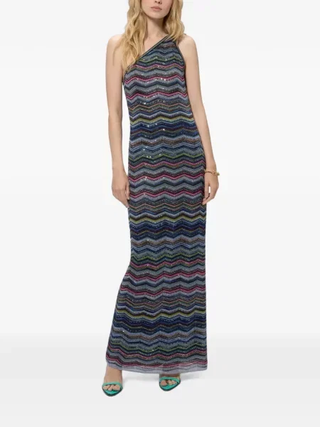 Rochie maxi Missoni cu paiete cu un umăr gol albastru