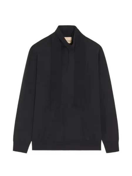 Gulerat fular Valentino Garavani cu broderie de lână negru