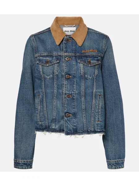 Kurtka jeansowa Miu Miu sztruksowa z przetarciami niebieska