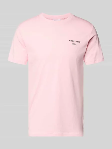 T-shirt z haftem i okrągłym dekoltem Lindbergh różowa