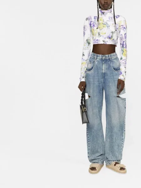 Květinový zkrácený top Off-white s potiskem bílý
