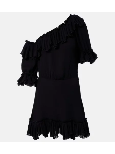 Rochie Saint Laurent de mătase cu volane negru