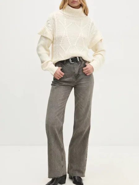 Дънки Answear Lab с висока талия сиво