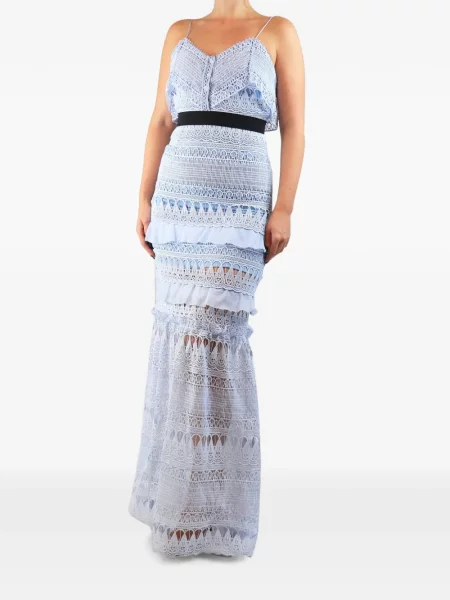Rochie maxi Self-portrait cu broderie din dantelă albastru