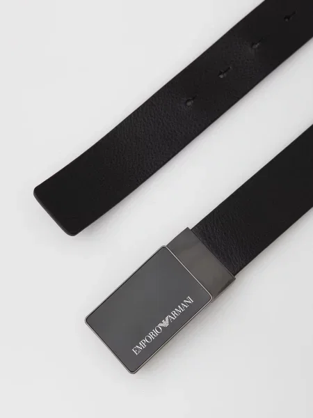 Pasek Emporio Armani skórzany z paskiem czarny