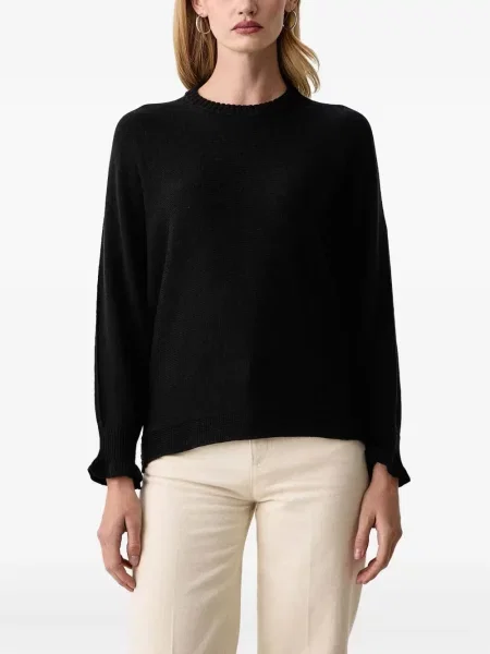 Pulover Twinset cu volane cu decolteu rotund negru