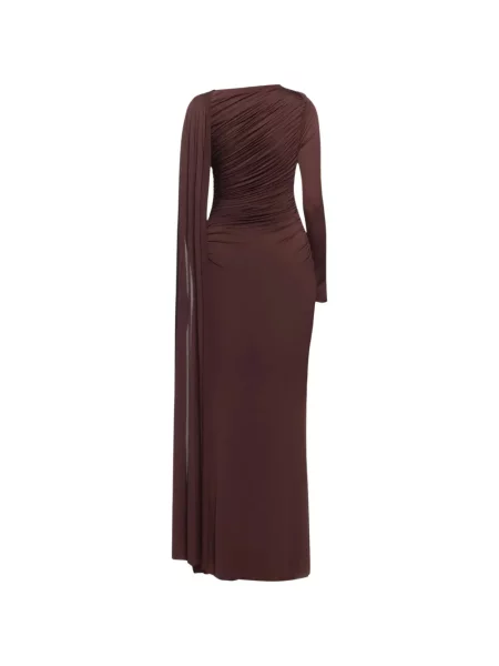 Rochie maxi Chats By C.dam cu volane asimetrică maro
