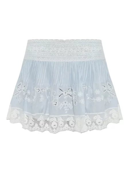 Fusta mini Loveshackfancy din dantelă albastru