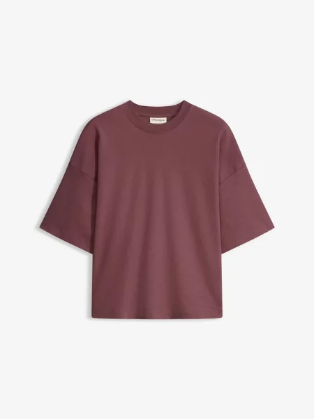 Krótki T-shirt oversize z czystej grubej bawełny organicznej fioletowa