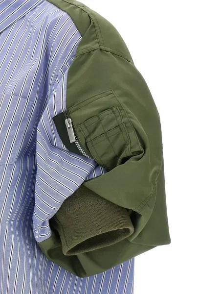 Krótka koszula Sacai w paski niebieska