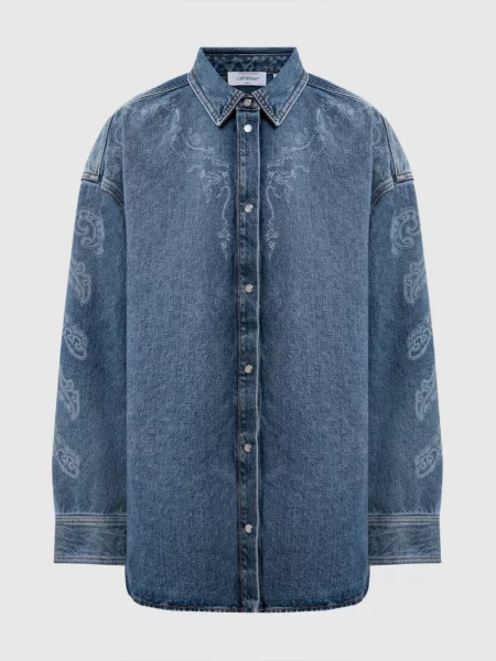 Джинсова сорочка з принтом Off-white синя