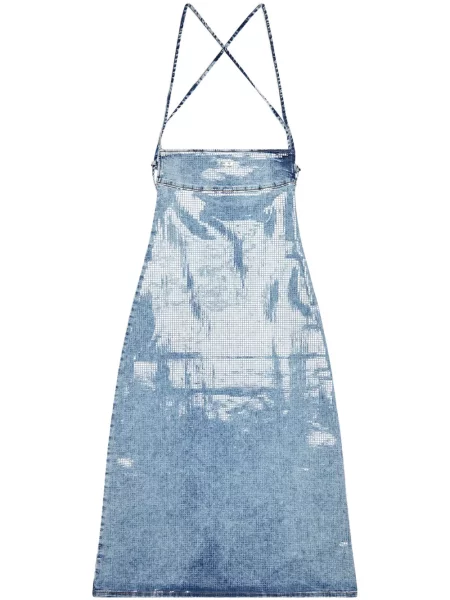 Sukienka jeansowa Diesel z przetarciami garniturowa niebieska