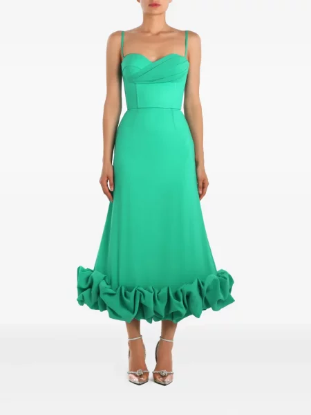 Rochie midi Post Meridiem cu volane drapată până la genunchi verde