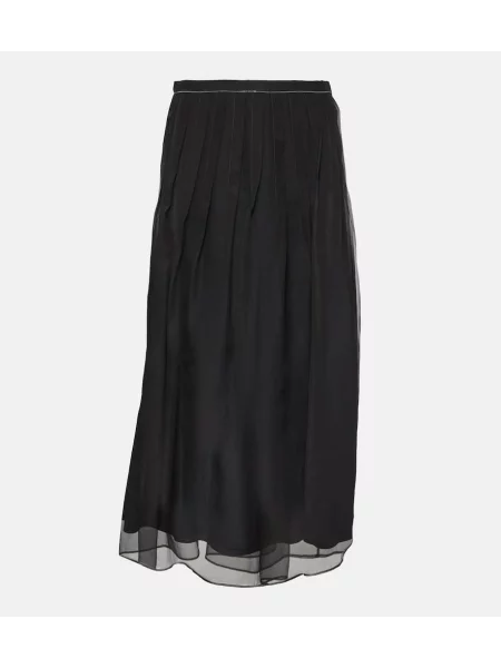 Fusta plisata Brunello Cucinelli de mătase plisată până la genunchi negru