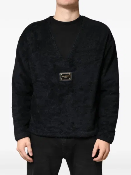 Mikina Dolce & Gabbana s výstřihem do v s autogramem černá