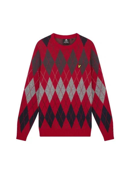 Sweter Lyle & Scott wełniany z wzorem argyle czerwony