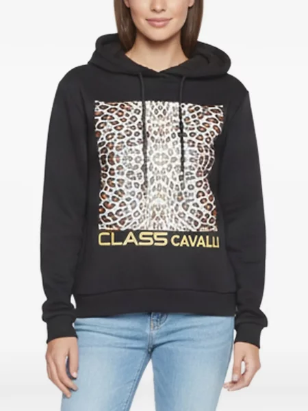Hoodie Cavalli Class με σχέδιο με λεοπαρ μοτιβο μαύρο