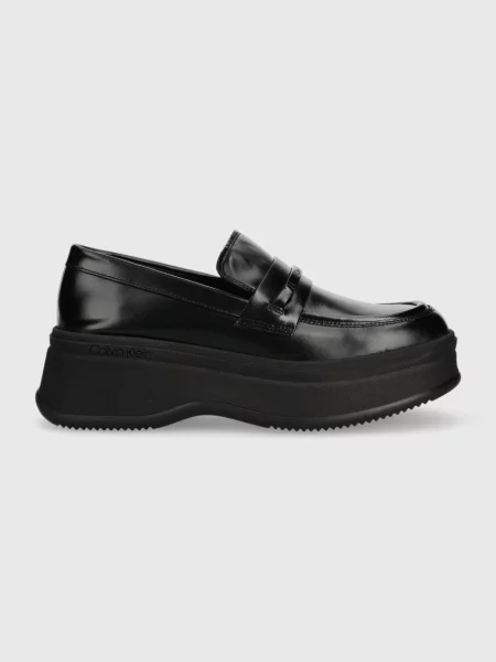Кожени мокасини Calvin Klein PITCHED LOAFER W/HW с платформа черно