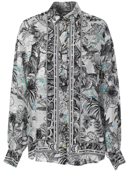 Cămașă Just Cavalli cu model floral cu imagine alb