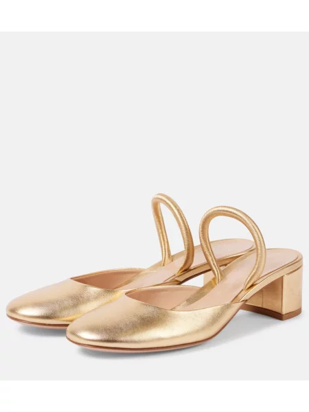 Papuci tip mules Gianvito Rossi din piele auriu