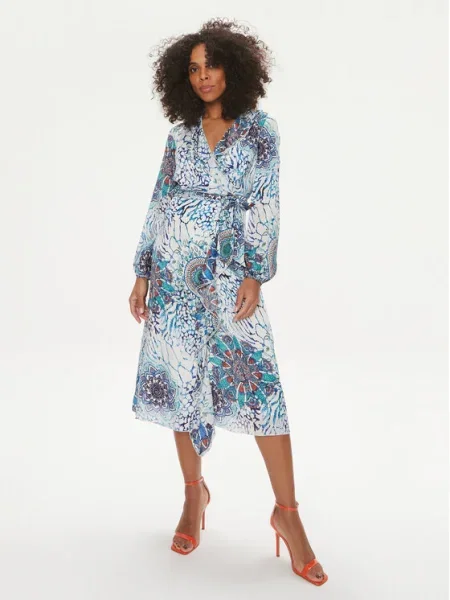 Рокля Marciano Guess MINA дълга разкроена синьо