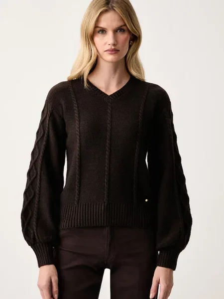 Armani Exchange pulover loungewear pentru femei cu amestec de lână maro