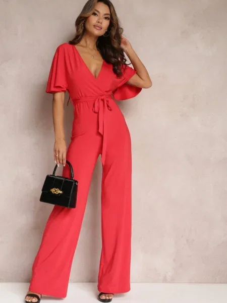 Salopeta Lungă cu Legare și Decolteu Adânc în V Sumya roșie