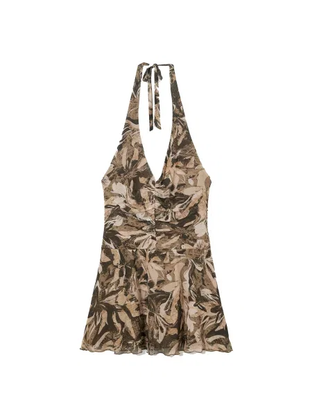 Bershka Letní šaty / krémová / hnědá / khaki béžová