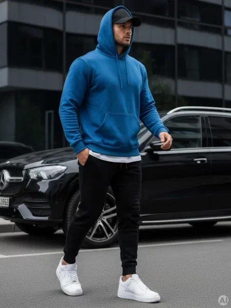 Bluza z kapturem Dstreet błękitna