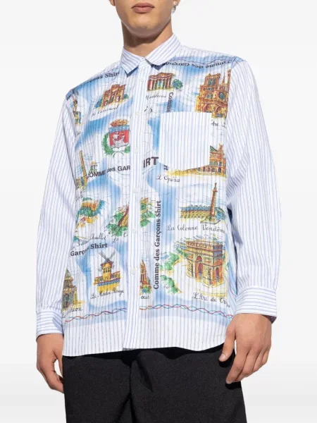 Prugasta košulja Comme Des Garçons Shirt s printom plava