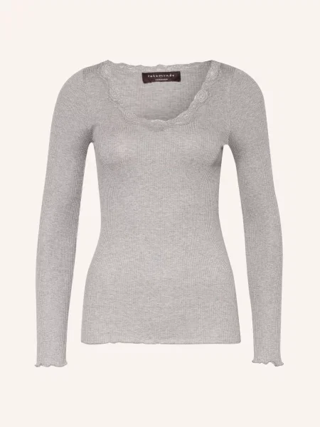 Rosemunde Jedwabna Koszulka Z Długim Rękawem Babette Z Koronkowym Obszyciem grau czarna