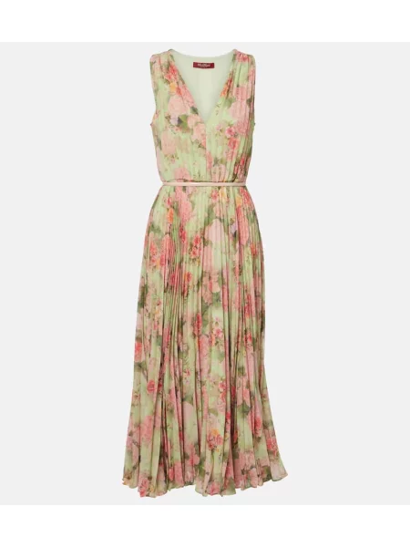 Rochie midi Max Mara cu model floral până la genunchi de costum verde