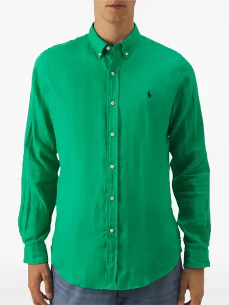 Cămașă Polo Ralph Lauren cu broderie tricotate cu decolteu în V albastru
