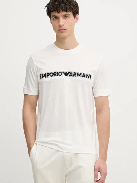 Emporio Armani tricou pentru bărbați cu lyocell bej