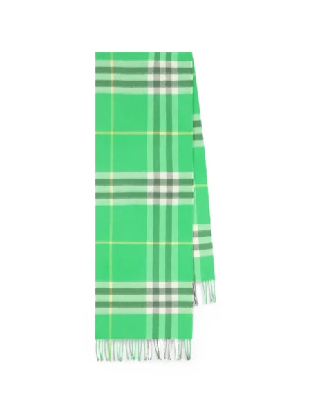 Fular Burberry cu franjuri în carouri verde