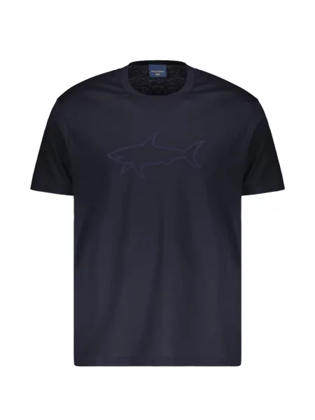 Tricou Paul & Shark cu broderie cu decolteu rotund albastru