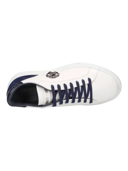Sneakersy Roberto Cavalli skórzane na platformie z logo białe