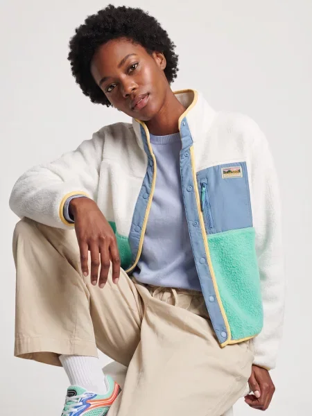 Geacă Superdry din fleece alb