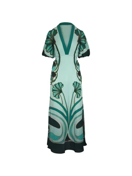 Rochie maxi La Doublej de mătase cu model floral cu imagine verde