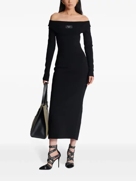 Rochie maxi Balmain tricotate de costum negru