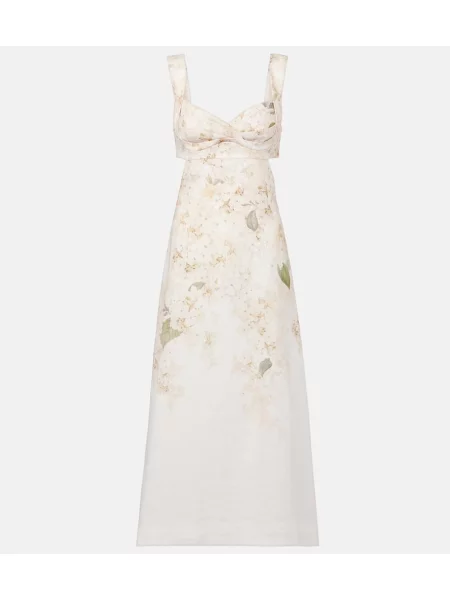Rochie midi Zimmermann de in cu model floral până la genunchi alb