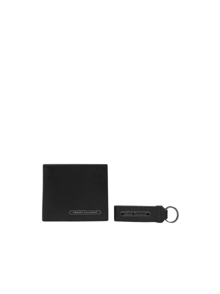 Armani Exchange portfel skórzany + brelok czarny