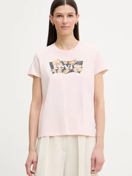 Koszulka z nadrukiem logo krój regular fit Levi's różowa