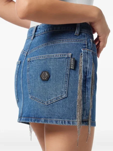Fustă din denim Philipp Plein de cristal albastru