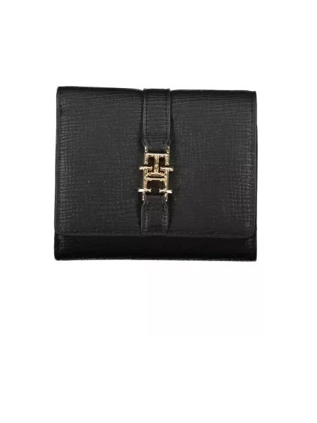 Lniany portfel Tommy Hilfiger elegancki czarny