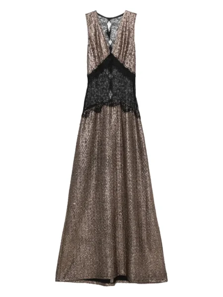 Rochie maxi Miau By Clara Rotescu din dantelă de costum auriu