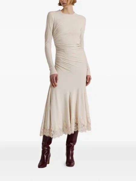 Rochie midi Alberta Ferretti cu volane din dantelă alb