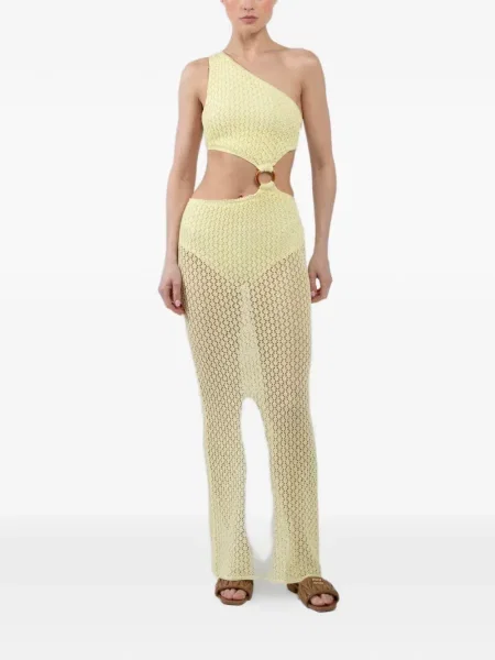 Kostiumas midi suknelė Bananhot iki kelių vieno peties geltona